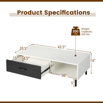 Table basse à deux niveaux avec rangement, Noir et Blanc