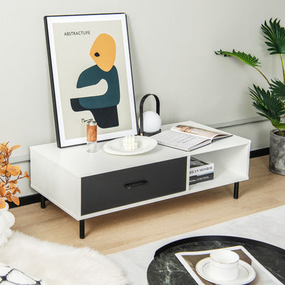 Table basse à deux niveaux avec rangement, Noir et Blanc