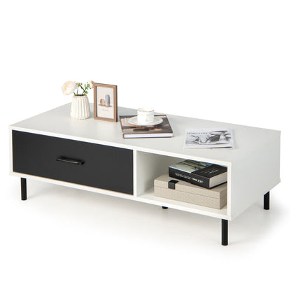 Table basse à deux niveaux avec rangement, Noir et Blanc