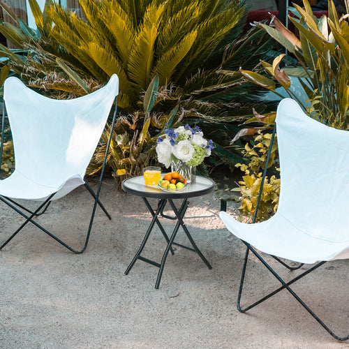 Patio Side Table, Tempered Glass Tabletop, Black