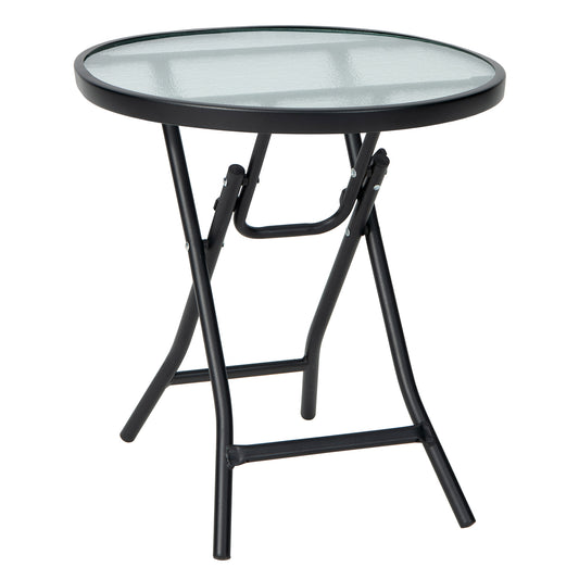 Patio Side Table, Tempered Glass Tabletop, Black