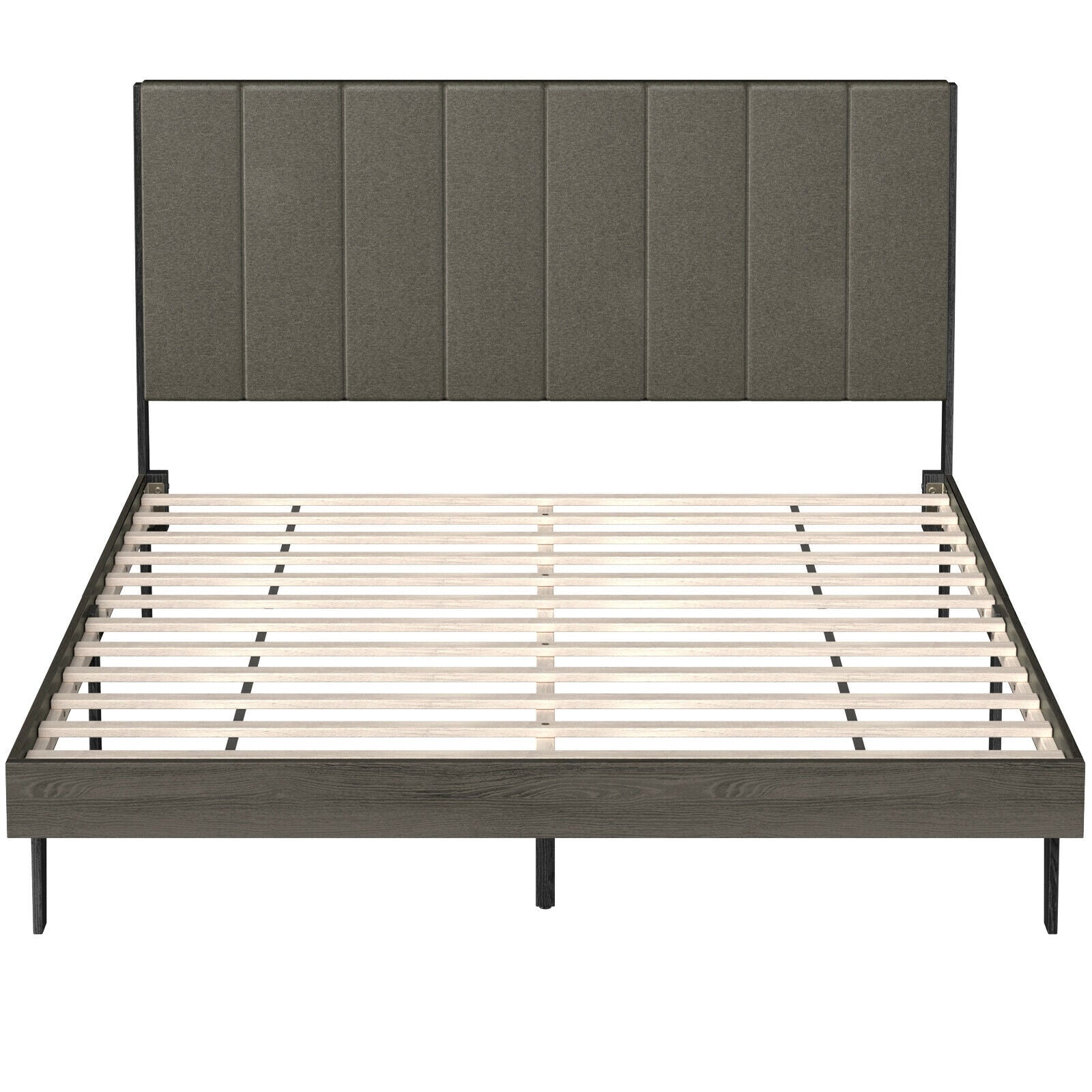 Queen Size Upholstered Bed Frame with Tufted Headboard, Gray Simple Bed Frame at Gallery Canada