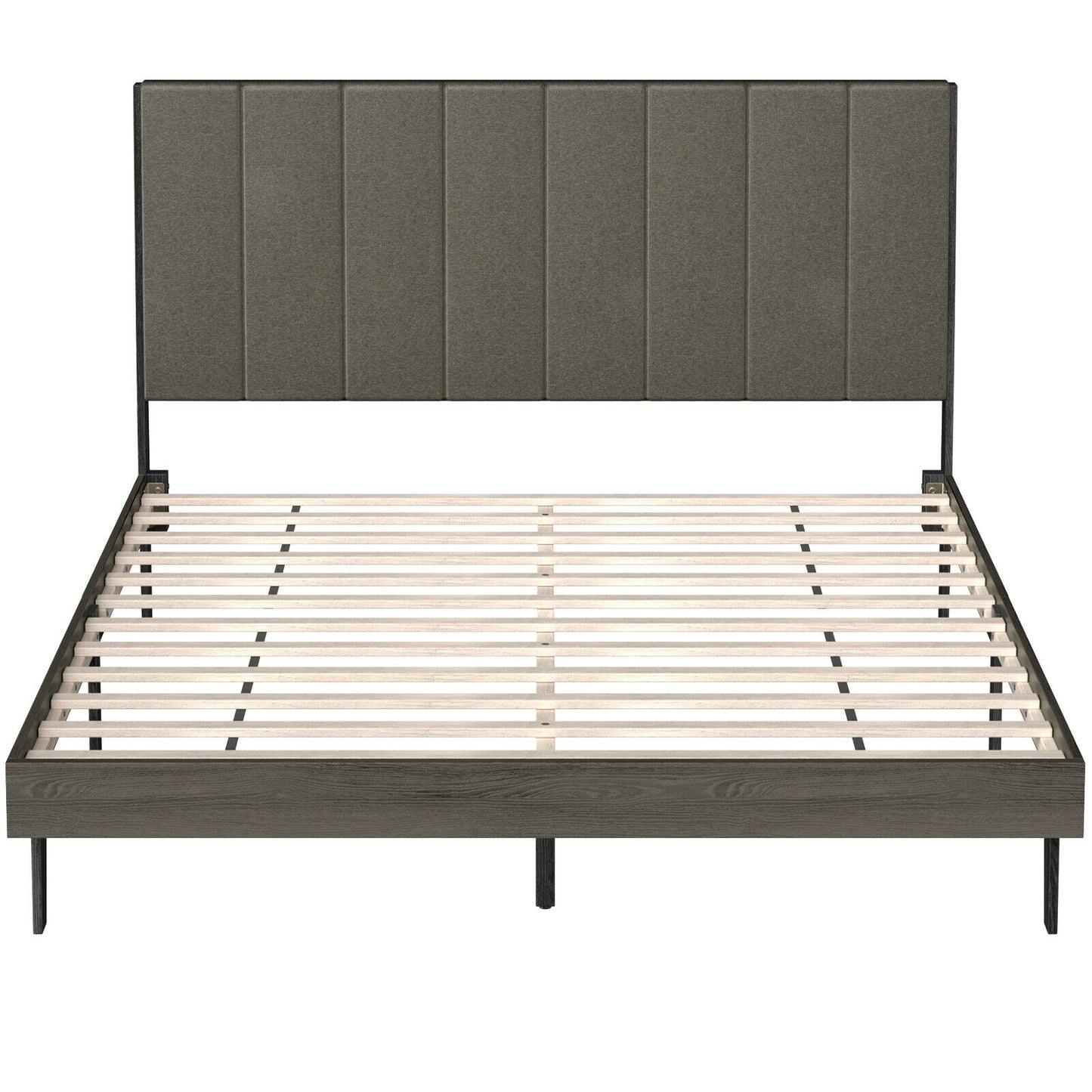 Queen Size Upholstered Bed Frame with Tufted Headboard, Gray Simple Bed Frame at Gallery Canada