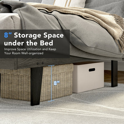 Queen Size Upholstered Bed Frame with Tufted Headboard, Gray Simple Bed Frame at Gallery Canada