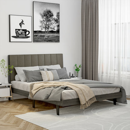 Queen Size Upholstered Bed Frame with Tufted Headboard, Gray Simple Bed Frame at Gallery Canada