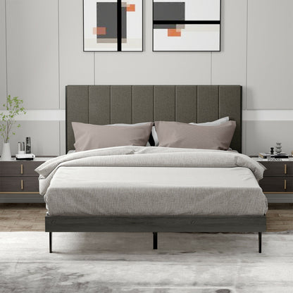 Queen Size Upholstered Bed Frame with Tufted Headboard, Gray Simple Bed Frame at Gallery Canada