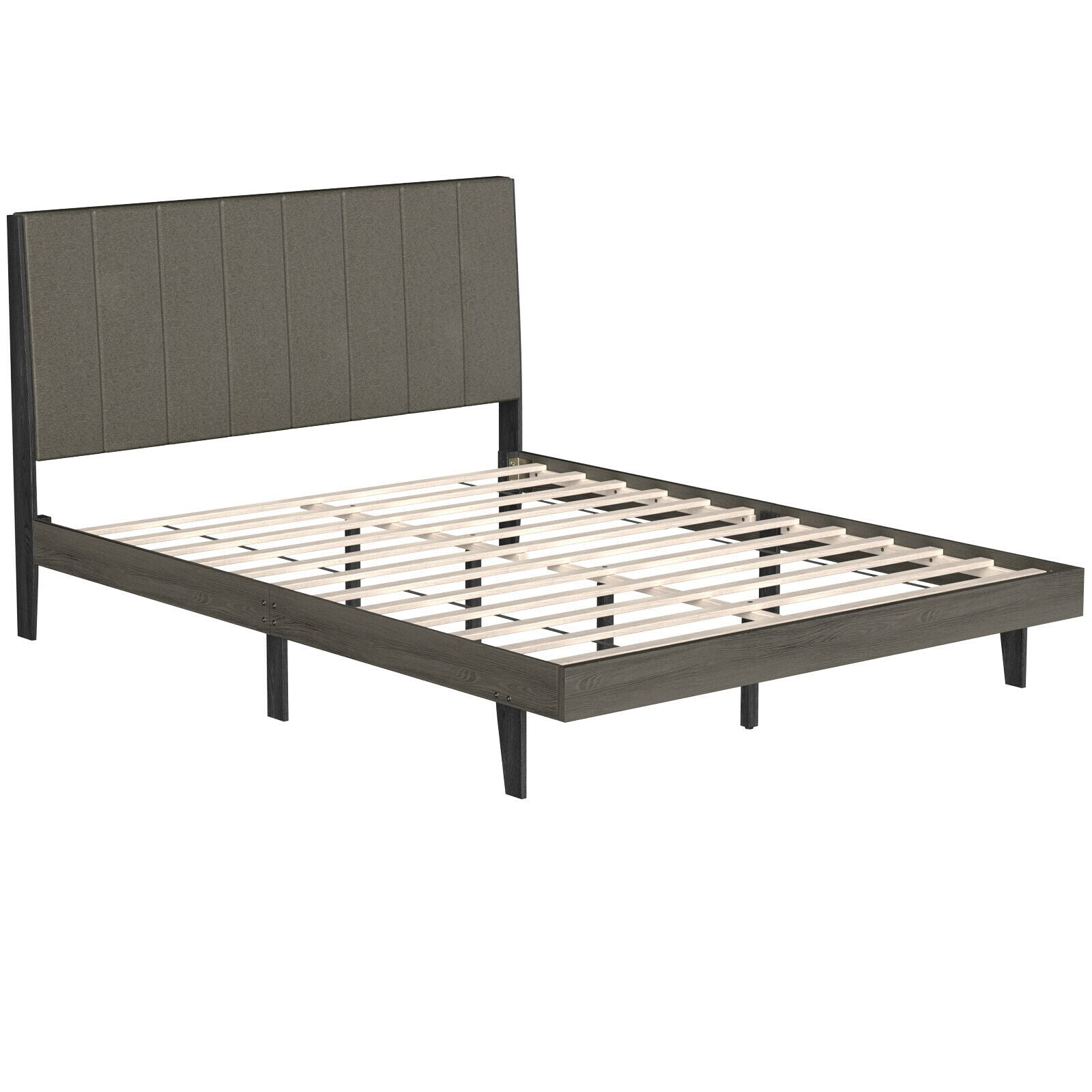 Queen Size Upholstered Bed Frame with Tufted Headboard, Gray Simple Bed Frame at Gallery Canada