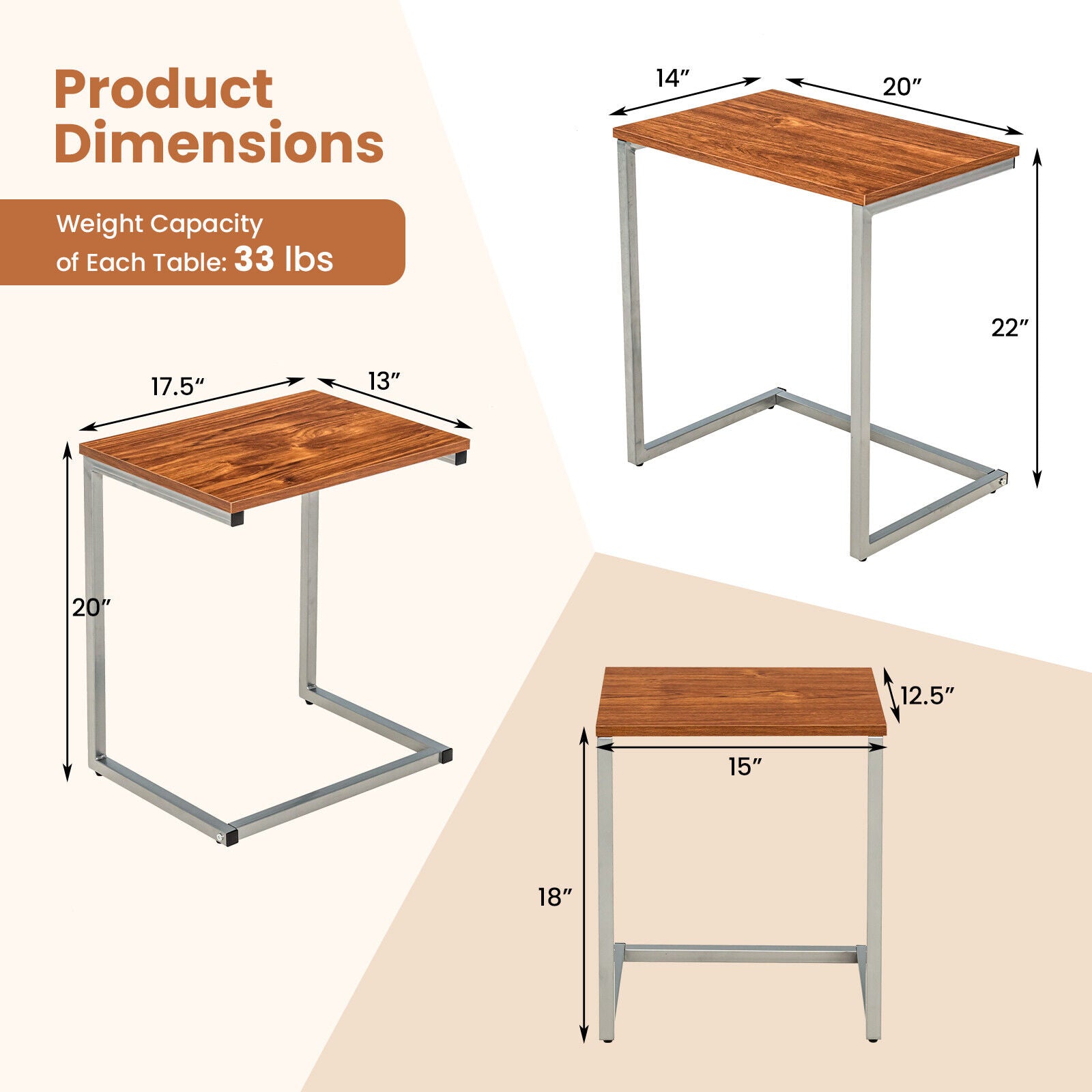 3 Pieces Multifunctional Coffee End Table Set, Brown End & Side Tables at Gallery Canada
