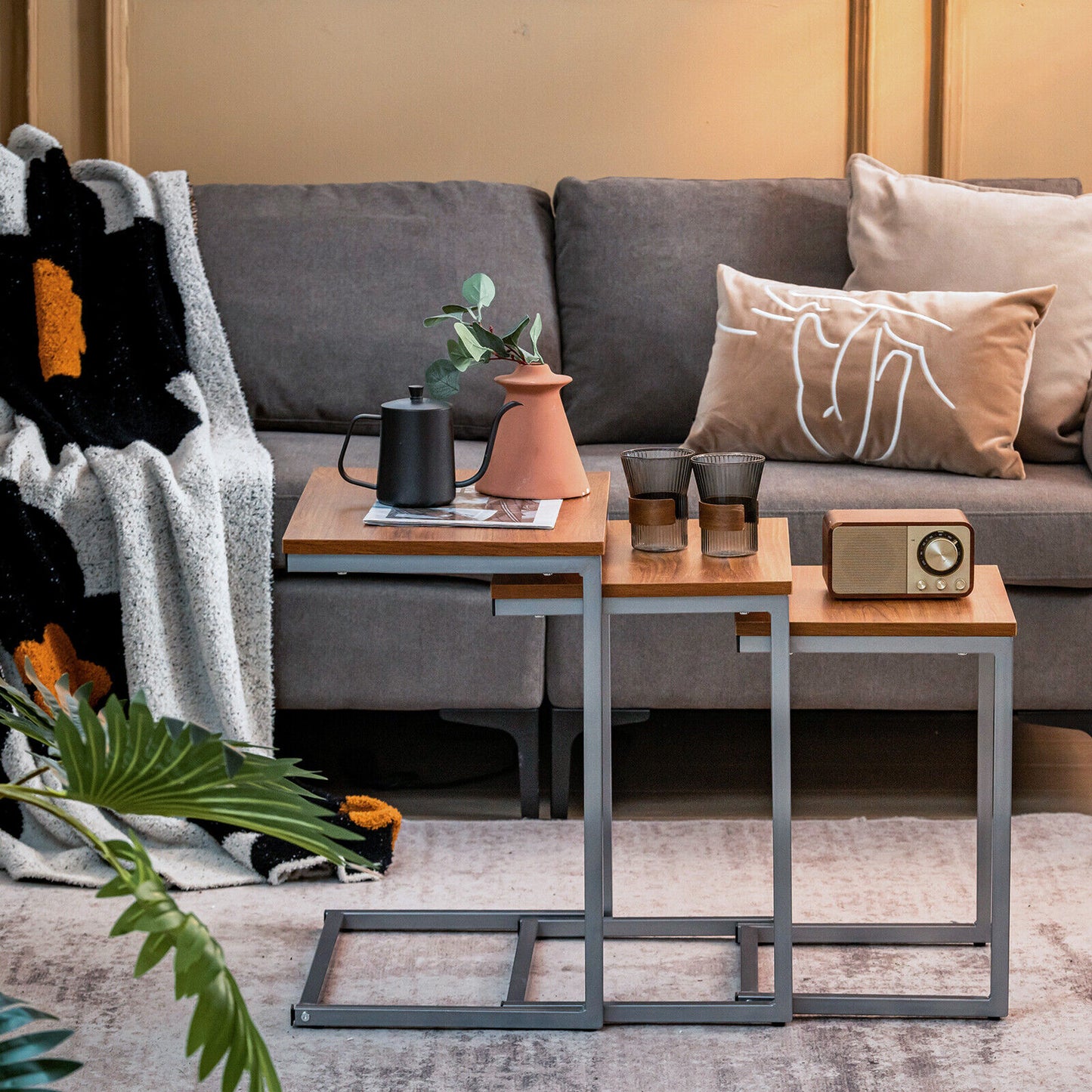 3 Pieces Multifunctional Coffee End Table Set, Brown End & Side Tables at Gallery Canada