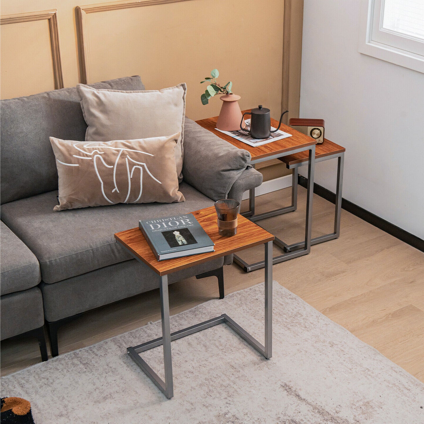3 Pieces Multifunctional Coffee End Table Set, Brown End & Side Tables at Gallery Canada