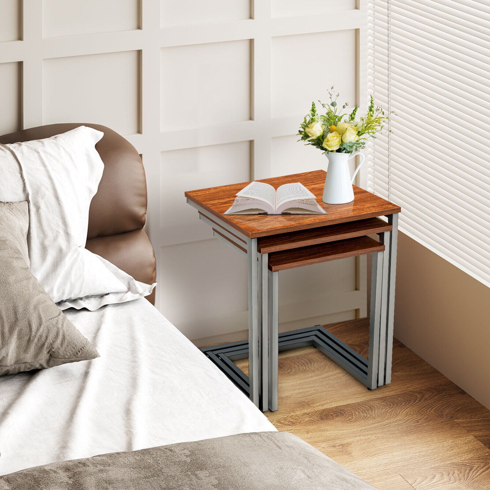 3 Pieces Multifunctional Coffee End Table Set, Brown End & Side Tables at Gallery Canada