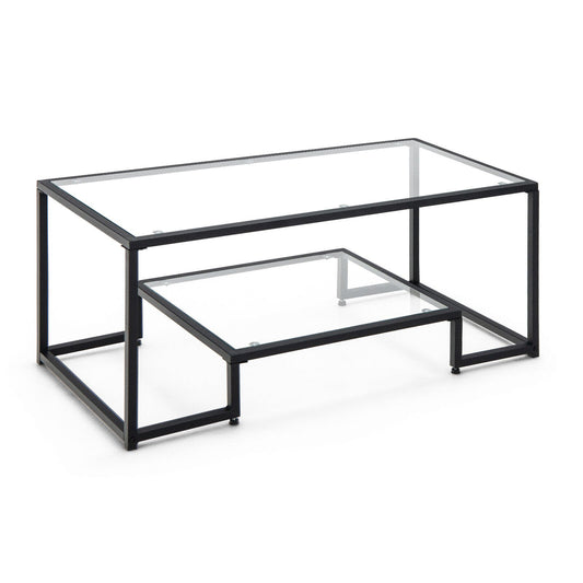 Modern Rectangular Coffee Table with Glass Table Top, Black - Gallery Canada