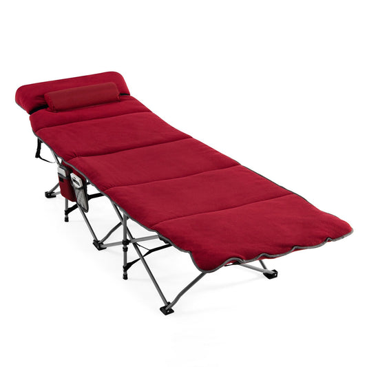 Folding Retractable Travel Camping Cot with Mattress and Carry Bag, Red
