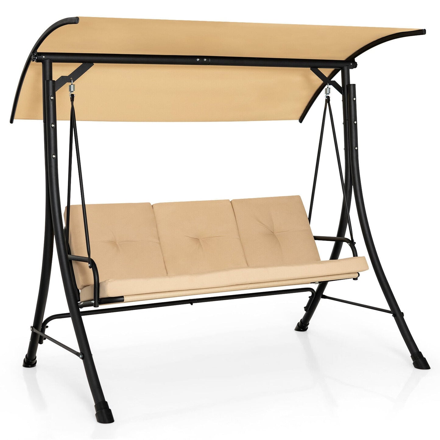 3-Seat Outdoor Porch Swing, Adjustable Canopy, Padded Cushions, Beige Porch Swings Beige at Gallery Canada