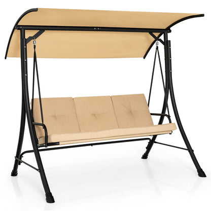 3-Seat Outdoor Porch Swing, Adjustable Canopy, Padded Cushions, Beige Porch Swings Beige at Gallery Canada