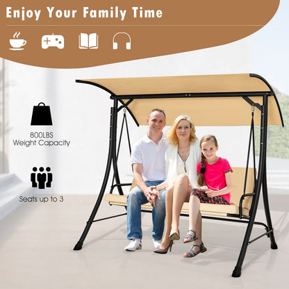 3-Seat Outdoor Porch Swing with Adjustable Canopy and Padded Cushions, Beige - Gallery Canada
