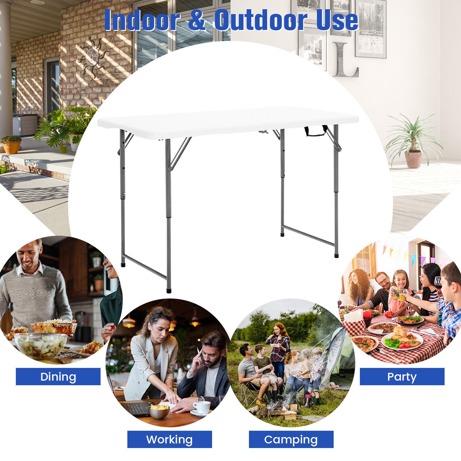 3-Level Height Adjustable Folding Table, White Camping Furniture at Gallery Canada