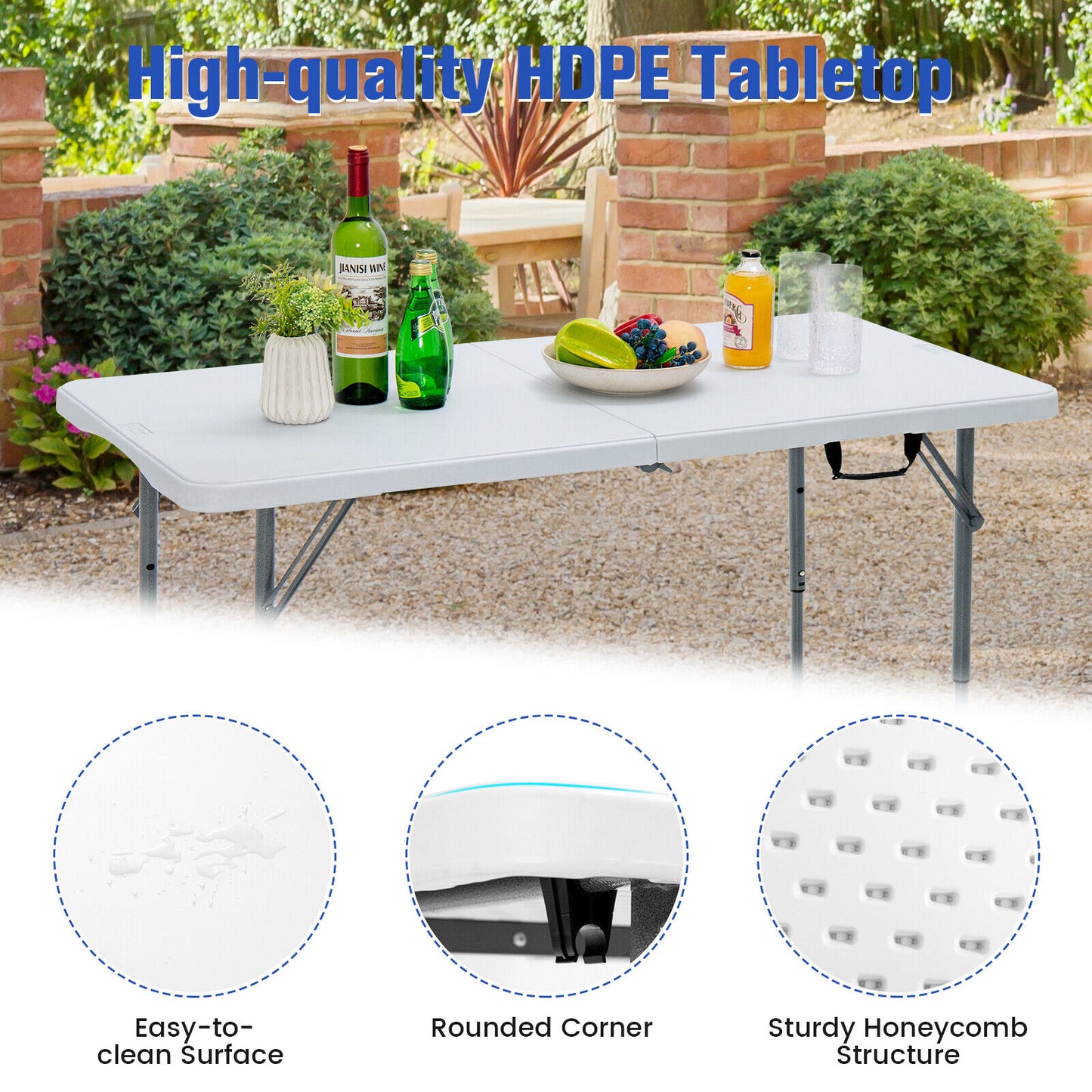 3-Level Height Adjustable Folding Table, White Camping Furniture at Gallery Canada