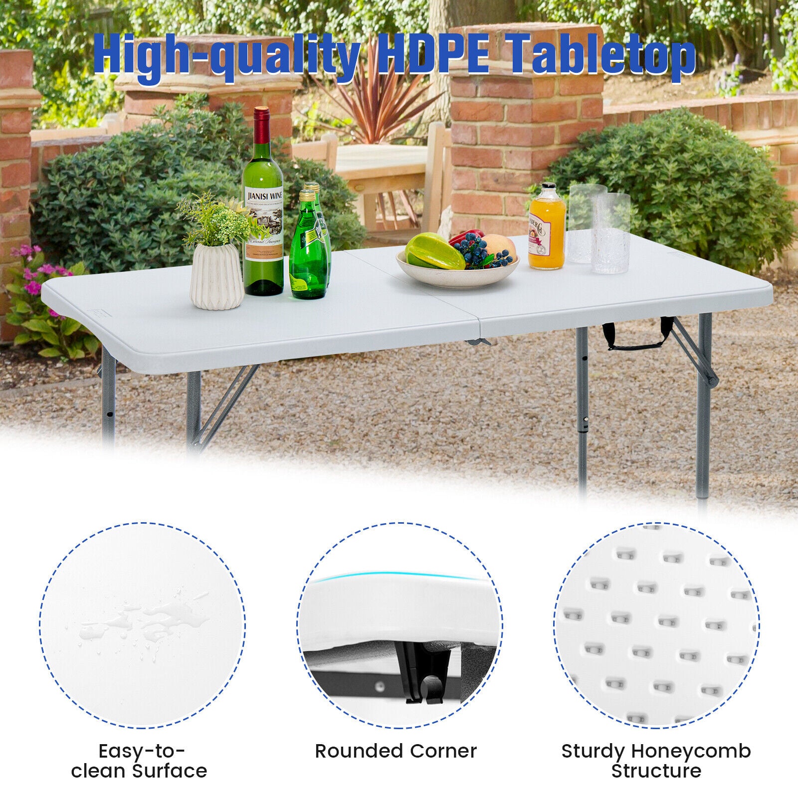 3-Level Height Adjustable Folding Table, White Camping Furniture at Gallery Canada