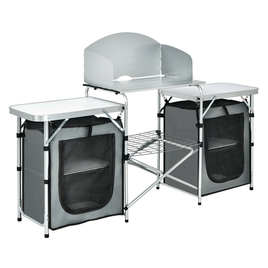Folding Camping Table with Storage Organizer, Gray Camping Furniture Gray at Gallery Canada