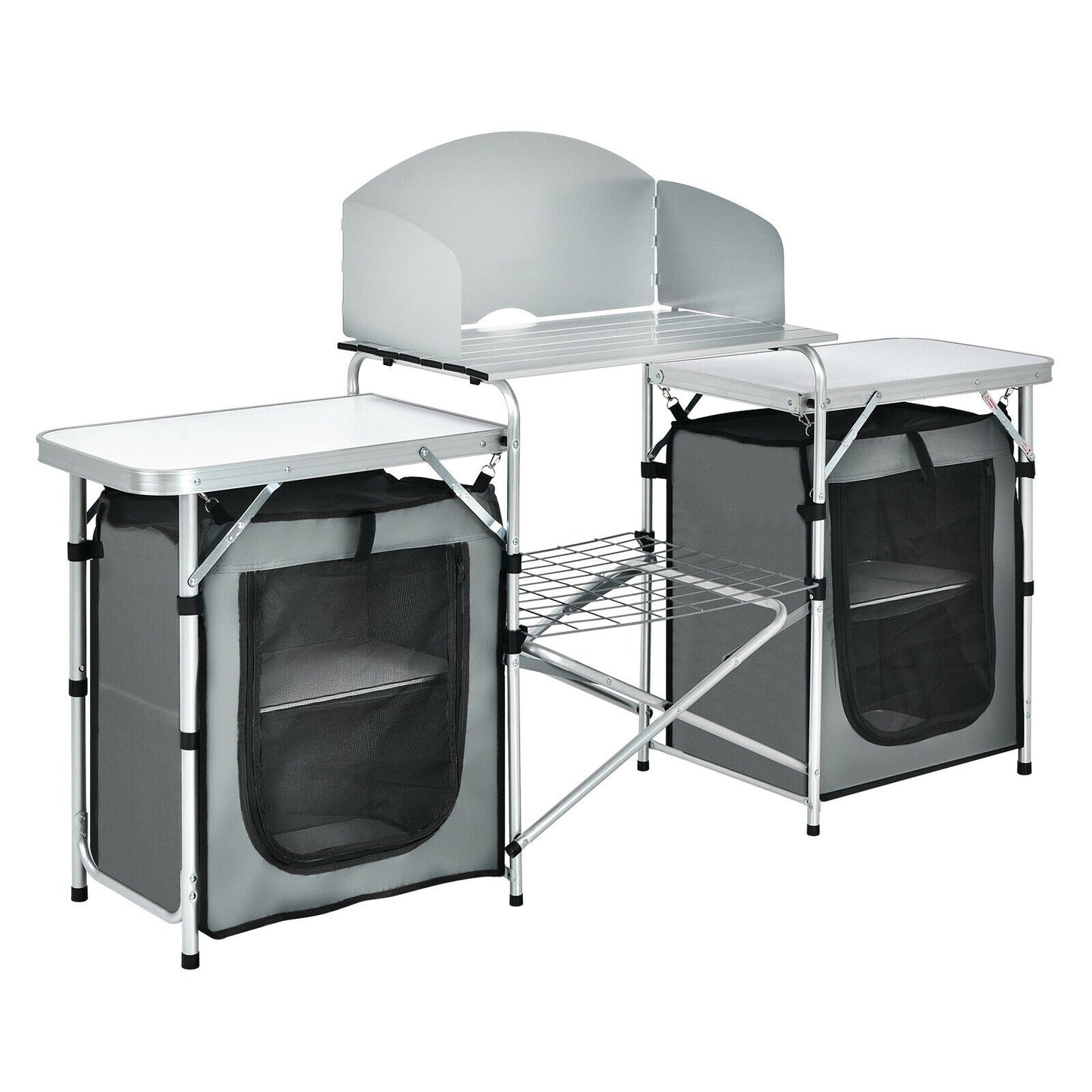 Folding Camping Table With Storage Organizer, Gray