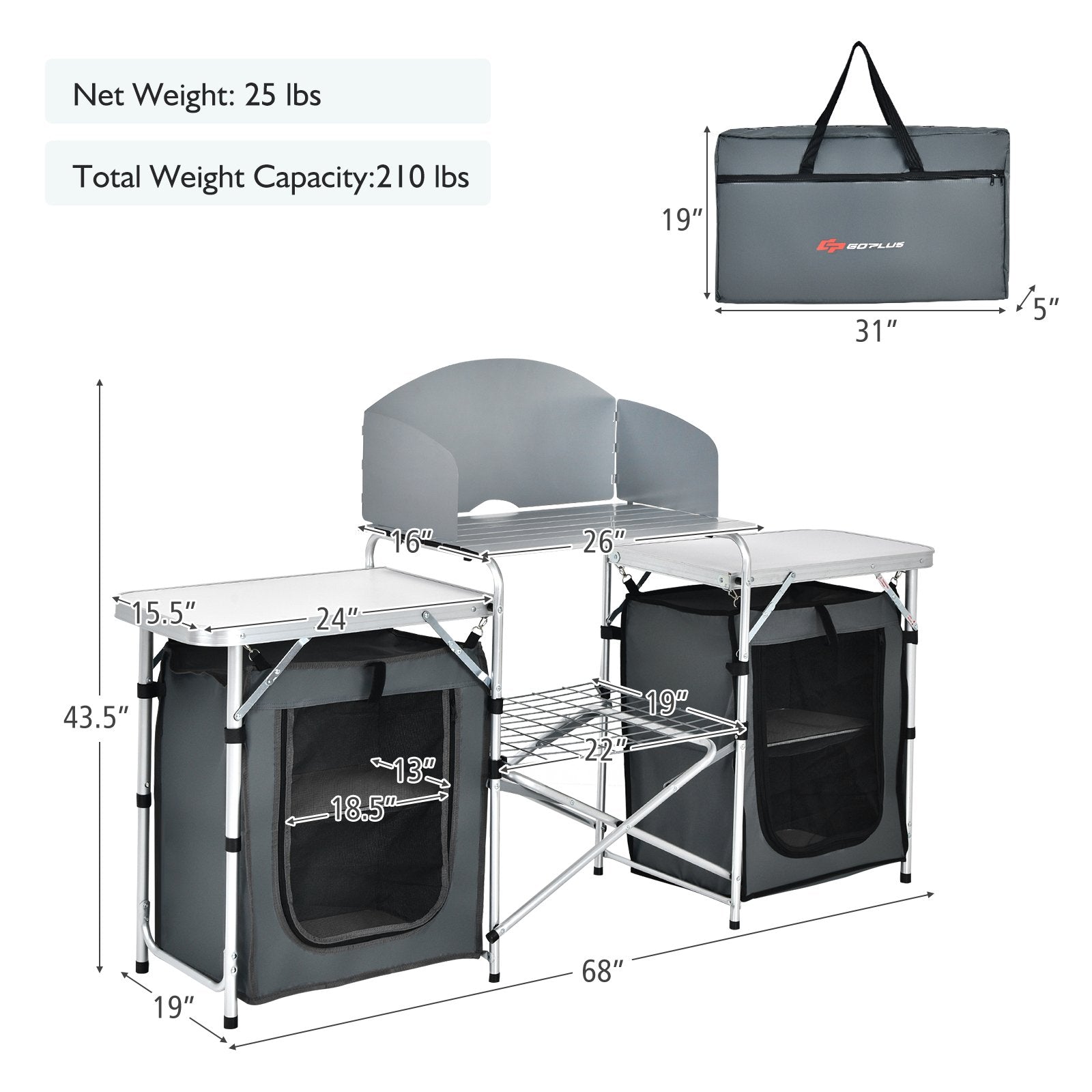 Folding Camping Table with Storage Organizer, Gray - Gallery Canada