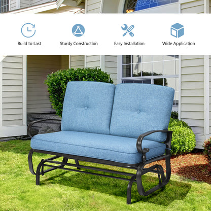 2 Seats Outdoor Swing Glider Chair with Comfortable Cushions, Blue Patio Rocking Chairs & Gliders at Gallery Canada