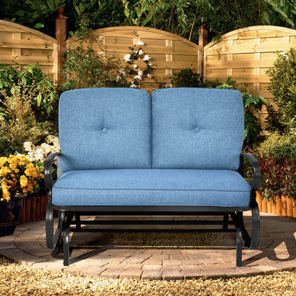 2 Seats Outdoor Swing Glider Chair with Comfortable Cushions, Blue Patio Rocking Chairs & Gliders at Gallery Canada