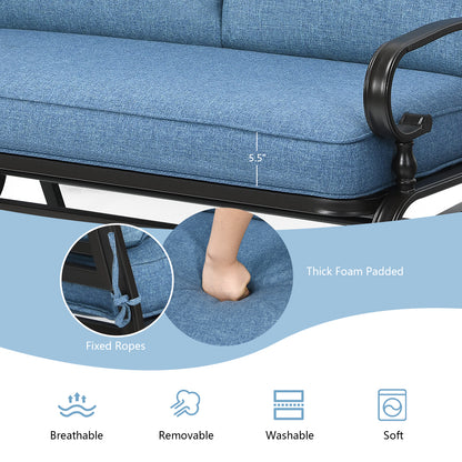 2 Seats Outdoor Swing Glider Chair with Comfortable Cushions, Blue Patio Rocking Chairs & Gliders at Gallery Canada