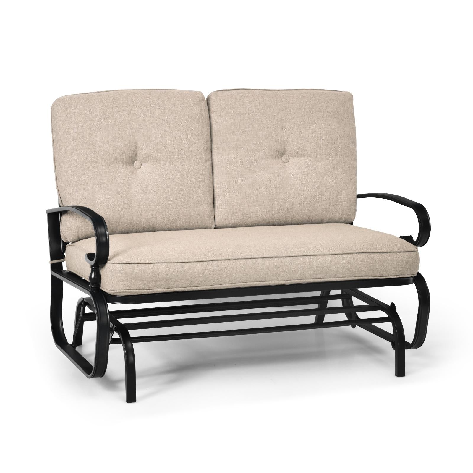 2 Seats Outdoor Swing Glider Chair with Comfortable Cushions, Beige Patio Rocking Chairs & Gliders at Gallery Canada