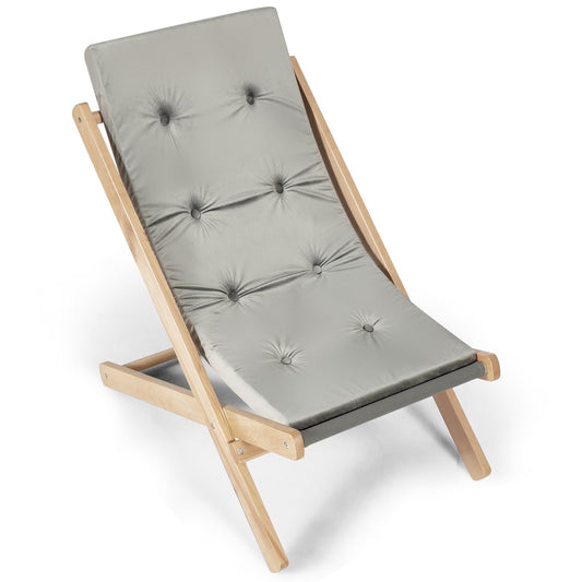 3-Position Adjustable and Foldable Wood Beach Sling Chair with Free Cushion, Gray