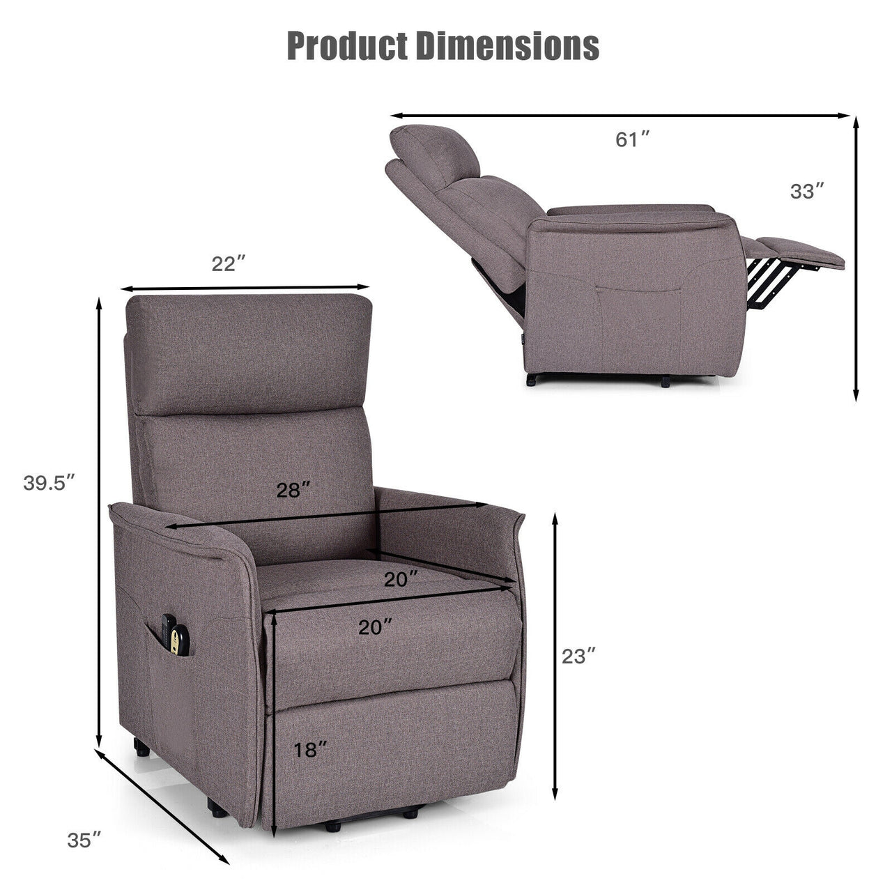 Power Lift Massage Recliner Chair for Elderly with Heavy Padded Cushion - Gallery View 4 of 12