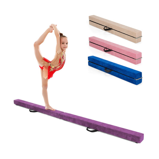 7 Feet Folding Portable Floor Balance Beam with Handles for Gymnasts, Purple