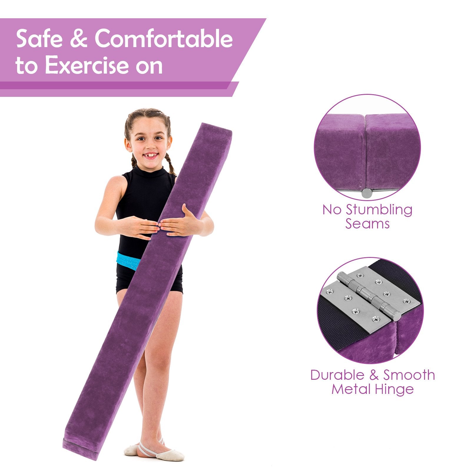 7 Feet Folding Portable Floor Balance Beam with Handles for Gymnasts, Purple at Gallery Canada