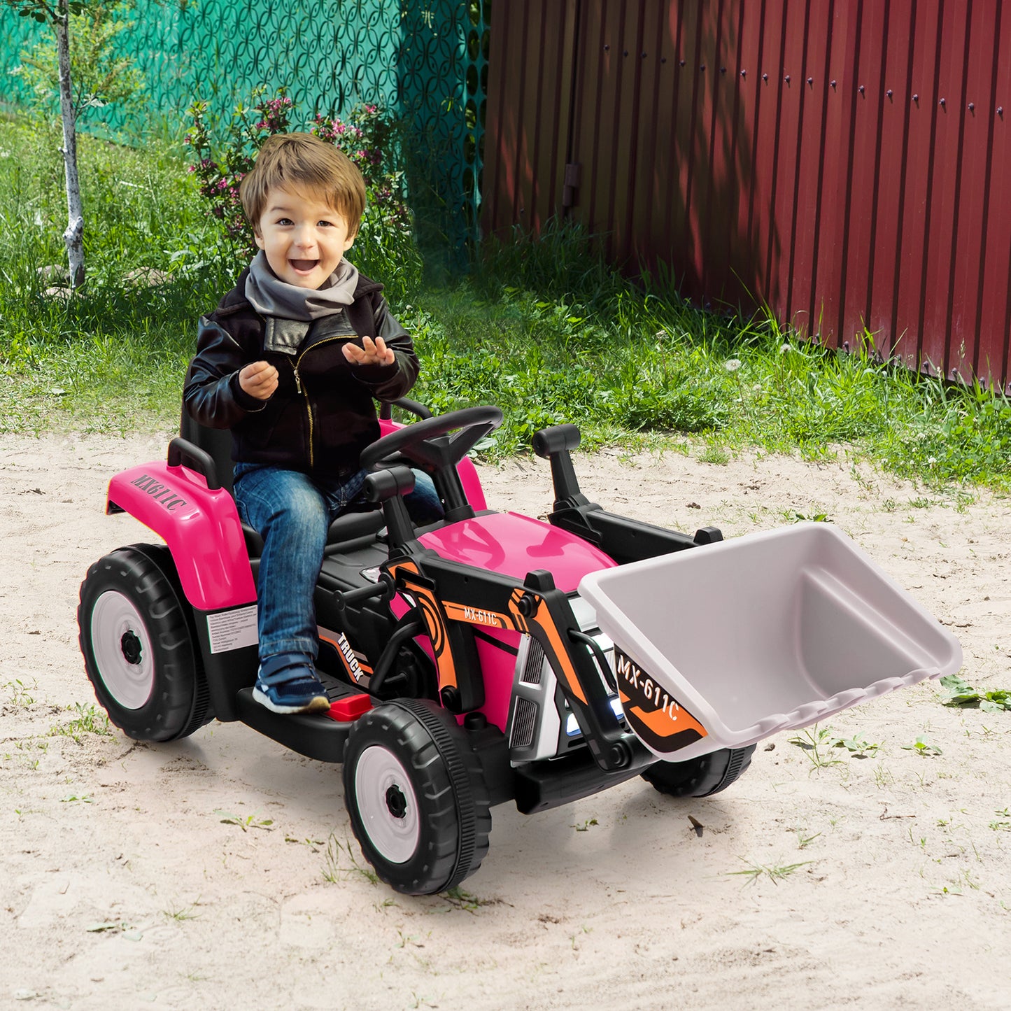 12V Battery Powered Kids Ride on Excavator with Adjustable Arm and Bucket, Pink Powered Ride On Toys at Gallery Canada