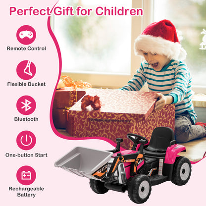 12V Battery Powered Kids Ride on Excavator with Adjustable Arm and Bucket, Pink Powered Ride On Toys at Gallery Canada