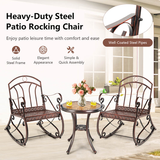Heavy-Duty Patio Rocking Chair with Ergonomic Backrest and Armrests, Red - Gallery Canada