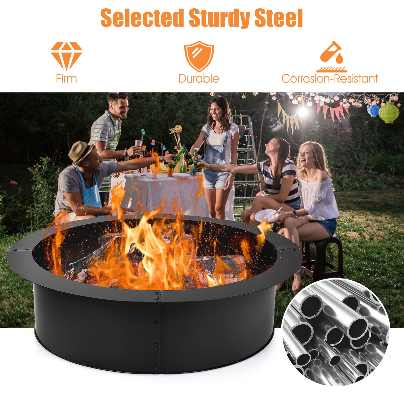 36 Inch Round Steel Fire Pit Ring, Outdoor Backyard, Black Fire Pits at Gallery Canada