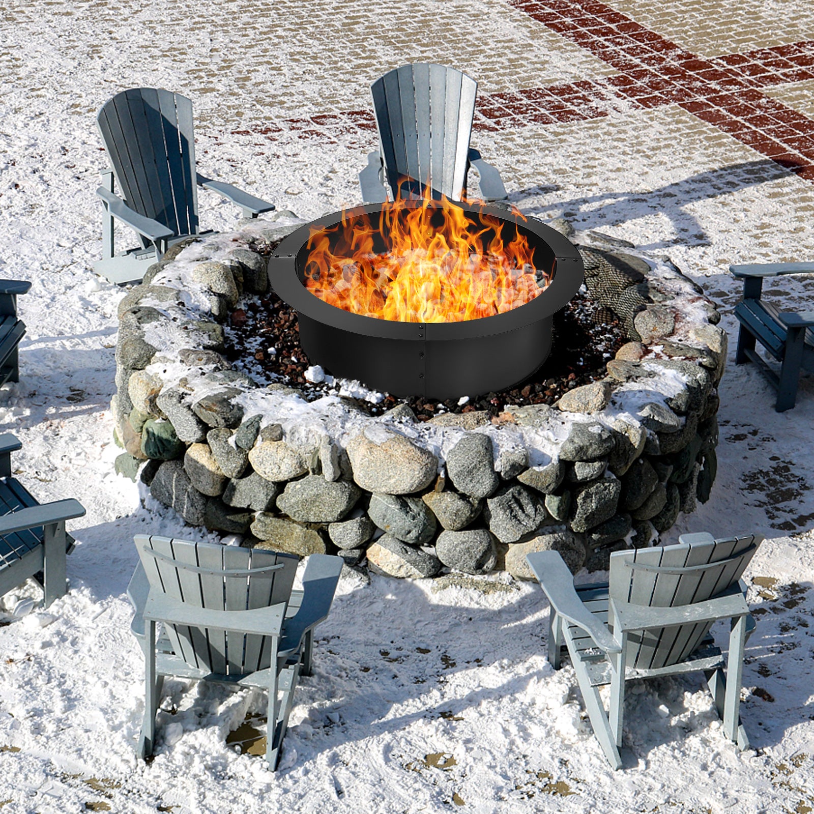 36 Inch Round Steel Fire Pit Ring, Outdoor Backyard, Black Fire Pits at Gallery Canada