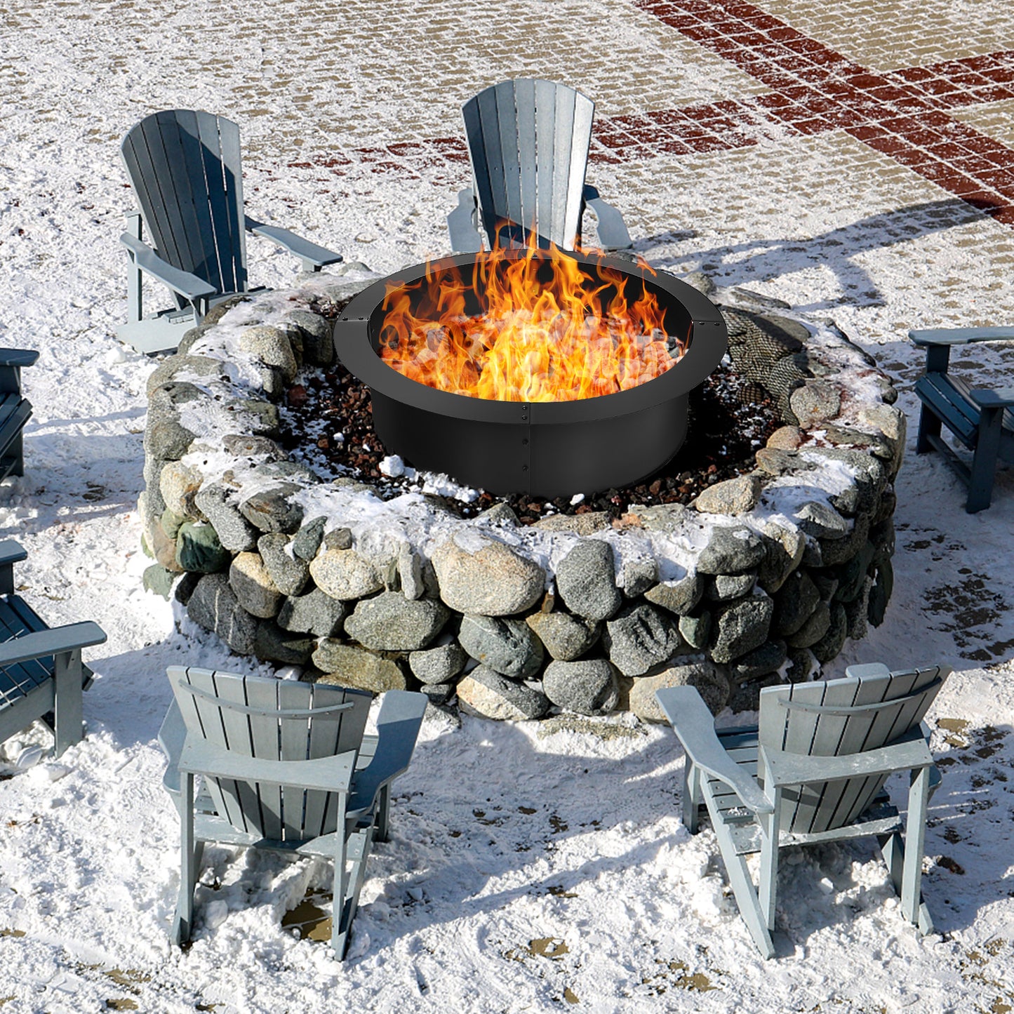 36 Inch Round Steel Fire Pit Ring, Outdoor Backyard, Black Fire Pits at Gallery Canada
