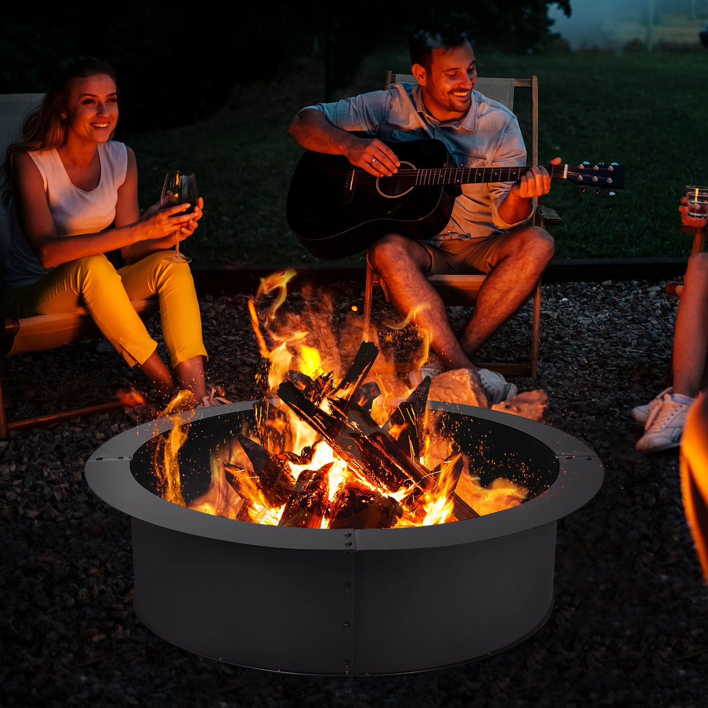 36 Inch Round Steel Fire Pit Ring, Outdoor Backyard, Black Fire Pits at Gallery Canada
