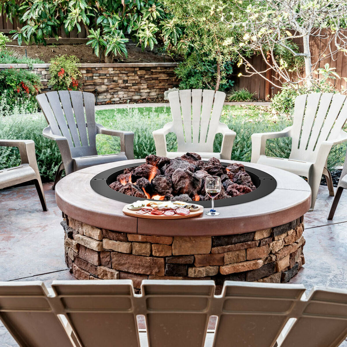 36 Inch Round Steel Fire Pit Ring, Outdoor Backyard, Black Fire Pits at Gallery Canada