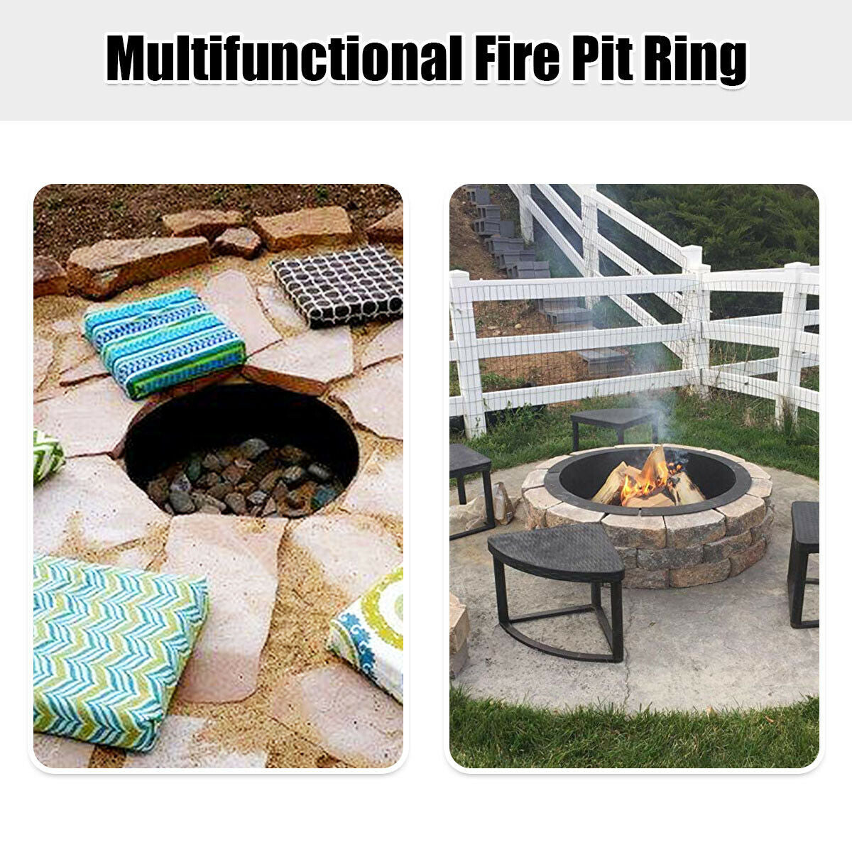 36 Inch Round Steel Fire Pit Ring, Outdoor Backyard, Black Fire Pits at Gallery Canada
