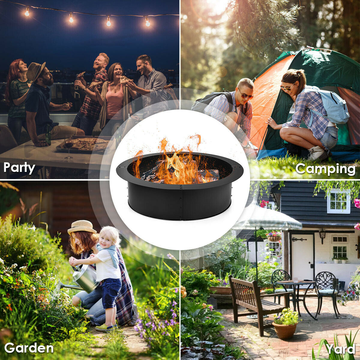 36 Inch Round Steel Fire Pit Ring, Outdoor Backyard, Black Fire Pits at Gallery Canada