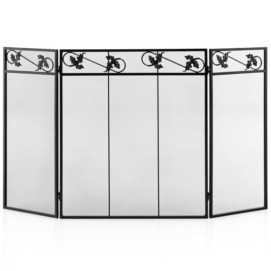 3-Panel Fireplace Screen Decor Cover with Exquisite Pattern, Black - Gallery Canada