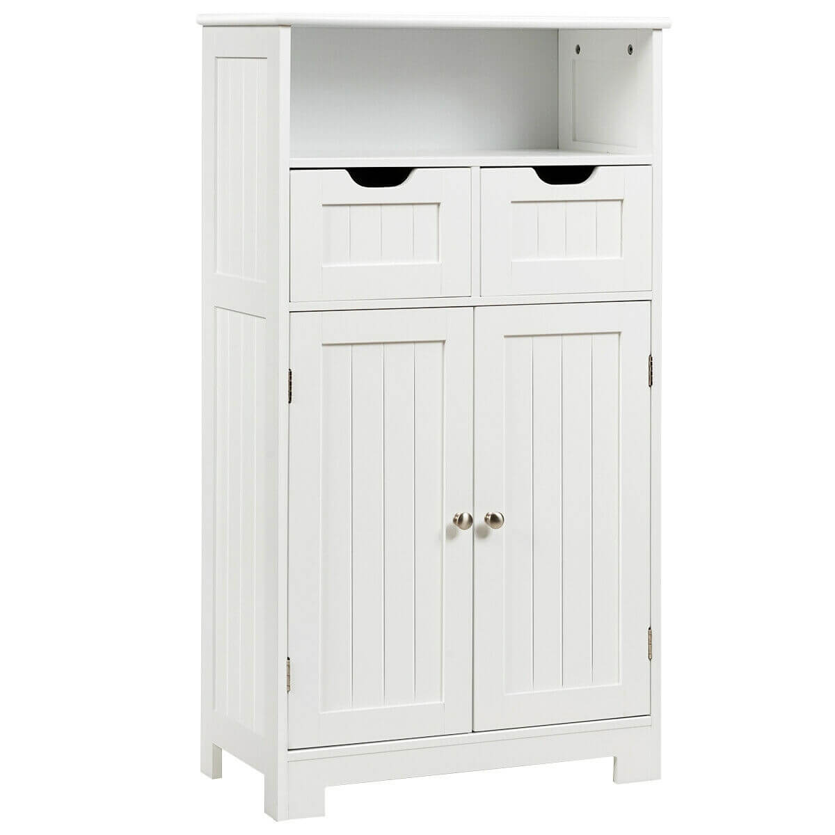 Bathroom Wooden Side Cabinet, 2 Drawers 2 Doors, White