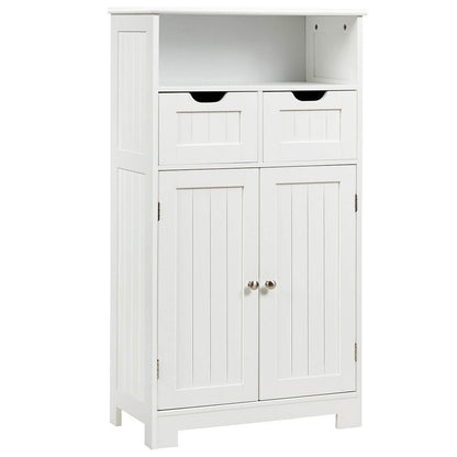 Bathroom Wooden Side Cabinet, 2 Drawers 2 Doors, White