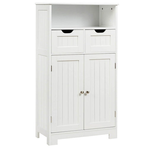 Bathroom Wooden Side Cabinet, 2 Drawers 2 Doors, White