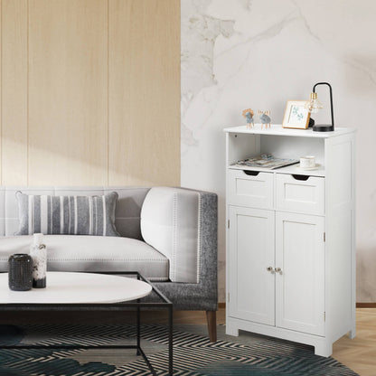 Bathroom Wooden Side Cabinet with 2 Drawers and 2 Doors, White Floor Cabinets at Gallery Canada