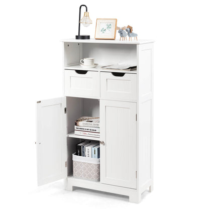 Bathroom Wooden Side Cabinet with 2 Drawers and 2 Doors, White Floor Cabinets at Gallery Canada